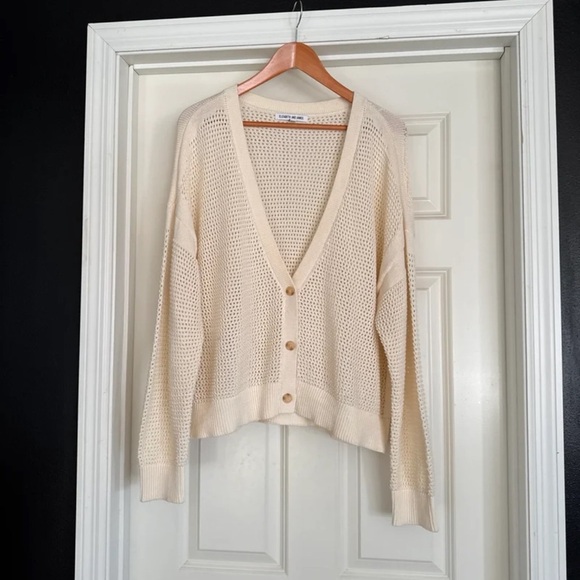 Elizabeth & James Open Knit Cardigan in Neutral Cream Beige Button Up 
Size XXL - Picture 11 of 12